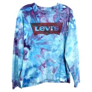 Levis‎ XL Sweatshirt Handmade Tie Dye Crew Neck Pullover Blue Purple 1660